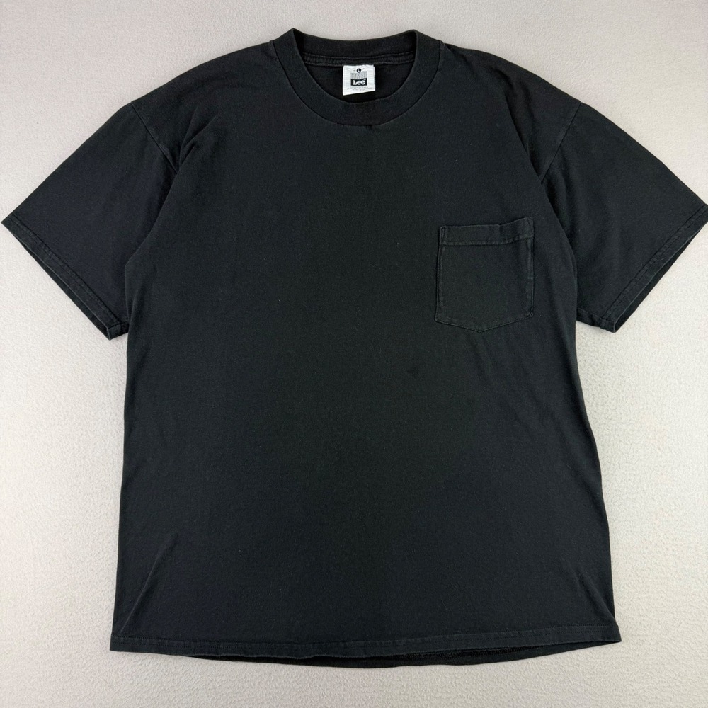 VTG Lee Heavyweight Cotton Pocket T-Shirt Mens L Black Solid Basic Short Sleeve